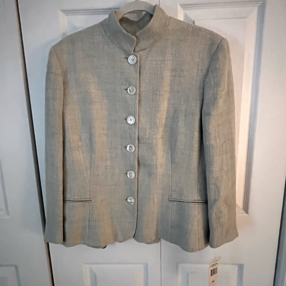 Lauren Ralph Lauren Neutral Beige Stand-Collar Blazer